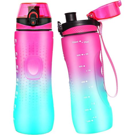 Wasserflasche Motivations Zeitmarkierung Tritan 750 ml Lila grün (1/5)