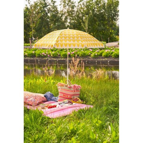 Parasol de Plage Imprimé Cœurs avec Housse Polyester et Acier Jaune H180 x 160 cm - PANGIVO (1/4)