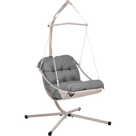 Sillón columpio colgante moderno cuerda soporte de acero con recubrimiento en polvo con cadena y cojín de olefina gris Alghero (1/5)