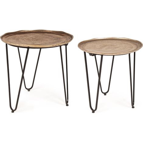 Table basse ronde aluminium et pieds en acier Amina - Lot de 2 2 (1/5)