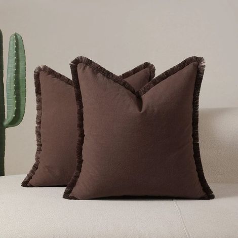 Set di 2 federe decorative in lino con frange，stile boho rustico，arredamento per la casa (3050 cm)，marrone (1/5)