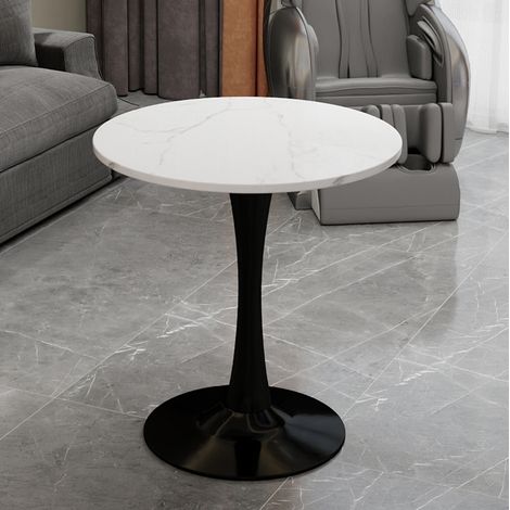 Table basse ronde moderne, design minimaliste, lignes épurées, marbre artificiel noir et blanc (1/5)