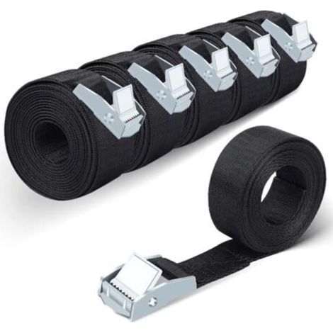 Sangles jusqu'à 1500 lb Lot de 6 sangles d'arrimage Sangles en nylon noir pour charges lourdes avec serrure en alliage de zinc (20 mm x 400 mm)