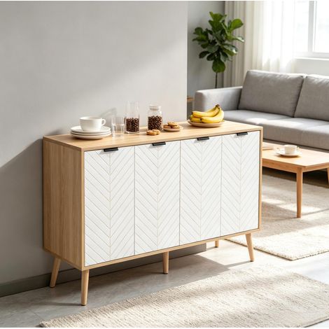 Credenza 4 ante 120 x 35 x 77,4 cm in pannello truciolare bianco DESVIAE (1/5)