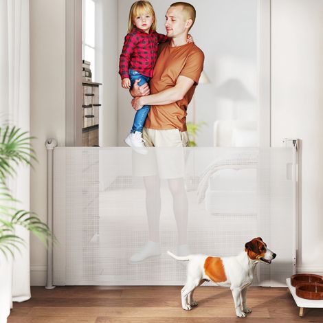 Blanche - Petite barrière pour chiens extensible 0-125 cm, barrière pour animaux avec serrure automatique pour portes et couloirs