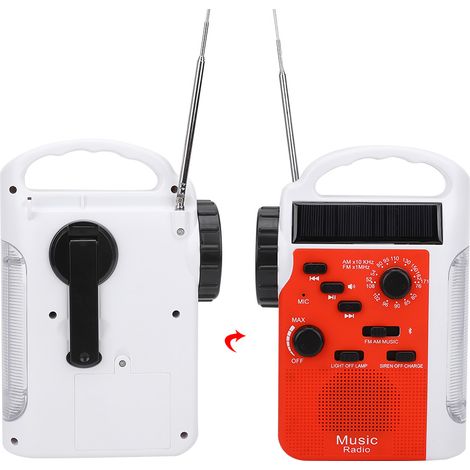 Radio AM/FM portable solaire multifonctionnelle à manivelle en plastique, batterie externe pour téléphone portable, lampe torche LED, alarme d'urgence (rouge) (1/5)