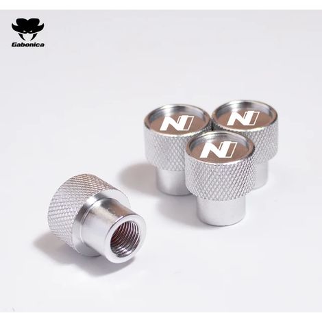 (Argent) Lot de 4 bouchons de valve de pneu décoratifs pour voiture, avec autocollant, compatibles avec Tucson, N Line, Kona, Accent et Santa Fe. Accessoires auto. (1/5)