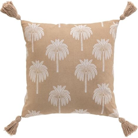 Coussin dehous. compr. pompons 40 x 40 cm coton imprime oasia des. place Sans (1/4)