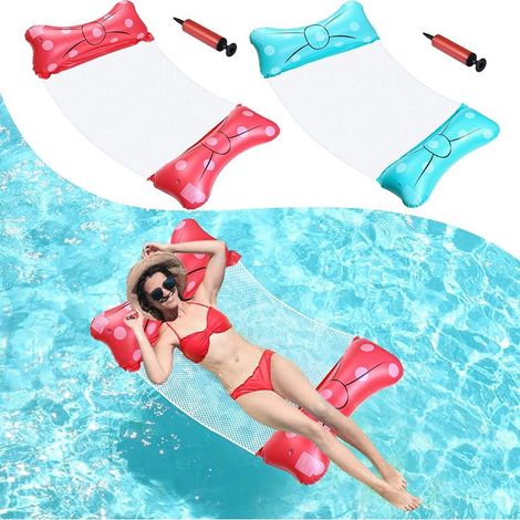 Lot de 2 Hamacs d'eau Chaise Hamac Gonflable Piscine, 4 en 1 Matelas Gonflable en Chaise Légère Flottante, Portable pour Enfants Adultes Mer Plage Piscine Partie Vacances (Bleu & Rouge) (1/5)