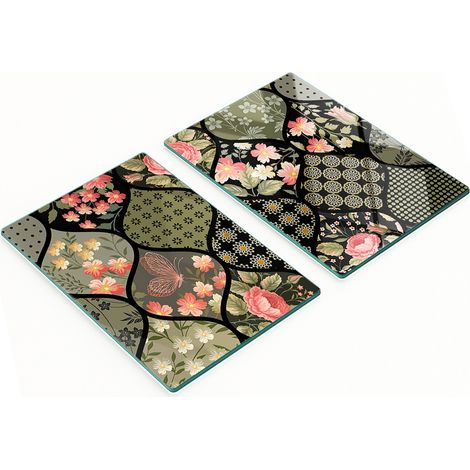 Küchenschneidebretter aus Glas mit grafischem Blumenmuster, 2 x 40 x 52 cm (1/5)