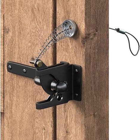 Houhence – Loquet de portail en acier au carbone noir – Verrouillage automatique – Câble et ressort en acier inoxydable – Installation facile sans outils (1/5)