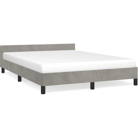Lit adulte pour 2 personnes avec tête de lit, Structure de lit, Assemblage Facile, Gris clair 140x190 cm Velours OIB8363E (1/5)