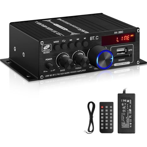 Amplificateur Audio - Amplificateur Stéréo 400W+400W - Bluetooth 5.0 - Tuner FM Intégré - Alimentation 12V 5A - Pour Maison Voiture Bar Extérieur - 1 Pièce (1/5)