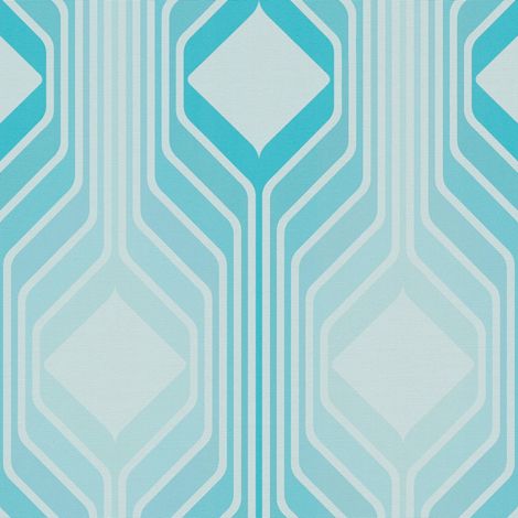 Carta da parati stile retro Profhome 395321 Carta da parati TNT goffrata a caldo leggermente strutturata con forme geometriche opaca blu blu-turchese blu-chiaro 4,5 m2