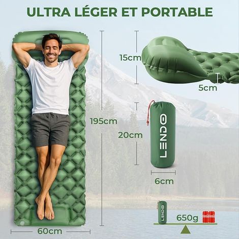 Camping Mattress Inflatable Camp Mat 195 cm x 60 cm (1/4)