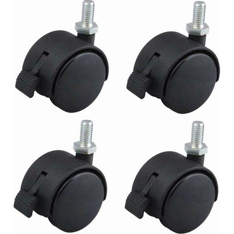 Roulette De Meuble - 40 Mm - Pivotante Avec Frein - Fixation Vis M8x15 - Charge 40 Kg - Noir - Lot De 4 (1/2)