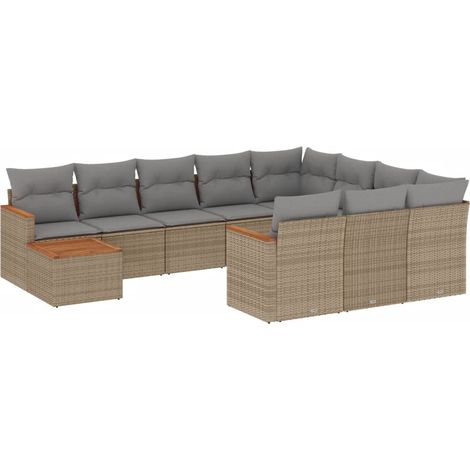 Maison Exclusive - Set de sofás de jardín 11pzas con cojines ratá (1/3)