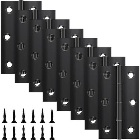Set mit 8 Klappbändern, 68 mm × 38 mm, Edelstahl, schwarz, kleine Türbänder für Türen, Fenster und Schränke, inklusive 48 Schrauben