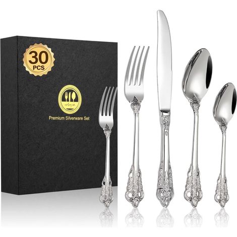 Besteck Set 30 Edelstahl 30 Stück Silberne Kronen Besteck 30 Stück (1/5)