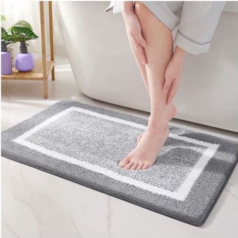 Tapis de Bain Antiderapant- 40 x 60 cm - Gris,Tapis Salle de Bain en Microfibre Douce,Tapis de Bain Absorbant à Poils Longs, Lavable en Machine (1/5)