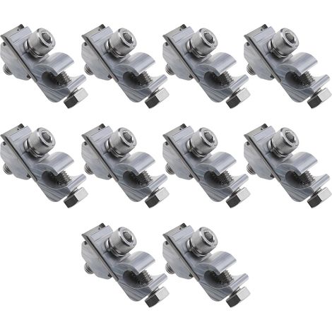 Lot de 10 pinces de mise à la terre pour panneau solaire - Adaptateur de serrage pour rail solaire - Accessoires pour système de montage solaire, toits, sols, abris auto (1/5)