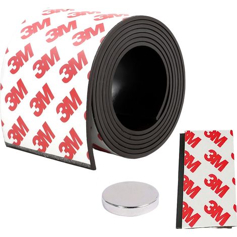 Magnetband mit 3M-Selbstklebekleber, Abmessungen: 100 cm / 80 mm / 1,5 mm + Neodym-Magnet 10 mm x 2 mm