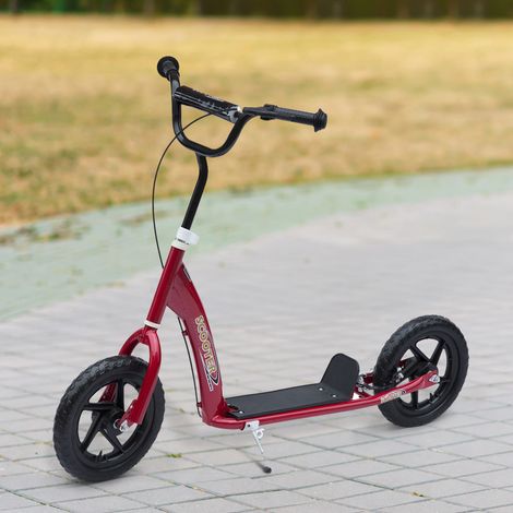 Trottinette enfant, avec guidon réglable, grandes roues et frein arrière, trottinette urbaine 12 pouces pour garçons et filles de 5 à 12 ans, en acier rouge (1/5)