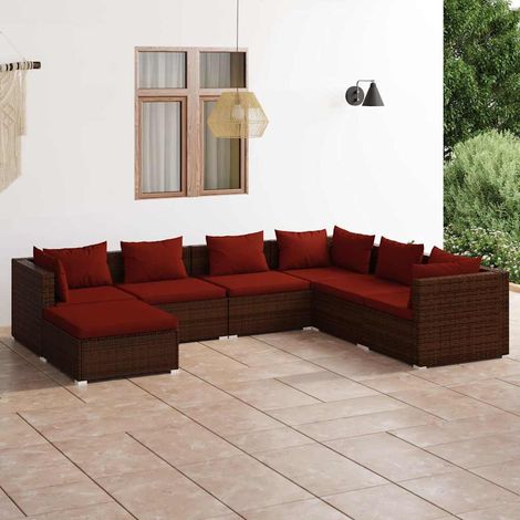 Salon de jardin 7 pcs Ensemble Table et Chaise de Jardin - avec coussins Résine tressée Marron BV700886 - BonneVie (1/5)