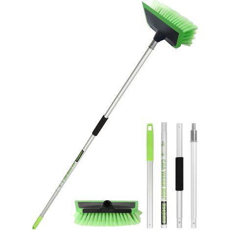 Brosse de lavage 2‑en‑1 avec raclette, poils souples PBT, manche réglable 151cm, pour intérieur et extérieur, véhicule, bateau, balayage neige (1/5)
