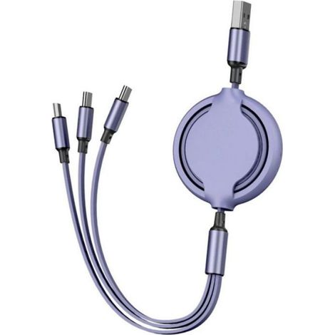 Câble De Charge Rapide Trois-en-un - Cœur En Cuivre Pur - USB Vers Micro USB/Type-C/8 Pin - 1 M - Boîtier En Alliage D'aluminium Et ABS - 2,8 A (1/2)