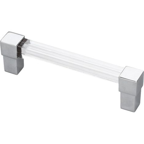 Schubladengriffe aus Kristallacryl mit einem Loch für Küchenmöbel, Kommoden und Schränke, 96 mm Lochabstand, silberfarben (1/5)