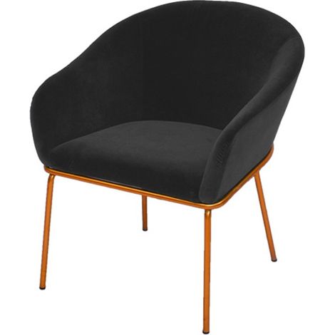 MEUBLER DESIGN Chaise Avec Accoudoirs Velours Pied Or Muleur - Velours Noir, Métal, Mousse polyéthylène, Style Art déco, 60 x 60 x 78 cm (1/4)