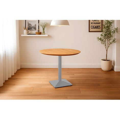 Bistrotisch Schweizer Kante massiv Akazie naturfarben 90 cm Säulengestell-eckig silber BRASILIA