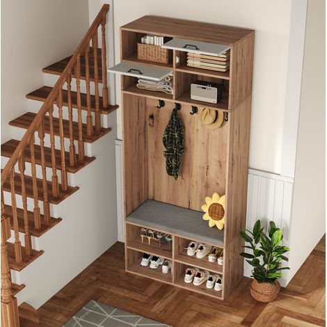 Mobile ingresso 80 x 35 x 185 cm con panca e 5 ganci HAVRYA (1/5)