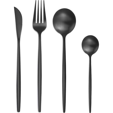 Besteckset 6 Personen Edelstahl schwarz 24 teilig 24 Teilig-schwarz (1/5)