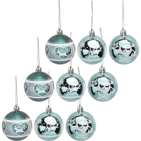 Lot de 9 Boules de Noël Vertes Peintes à la Main Décoration Suspendue pour Sapin Ornement Festif pour Maison et Fête Accessoires de Décoration Noël pour Garçon et Filles et (1/5)