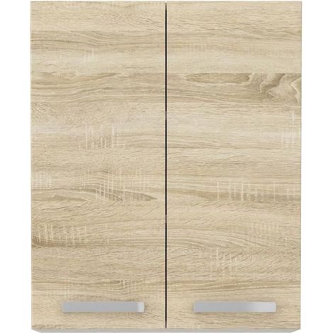 Meuble haut de cuisine 2 portes battantes – Décor chêne sonoma – Dimensions L 60 cm x P 31,6 cm x H 72 cm – Panneau de particule 16mm (1/5)