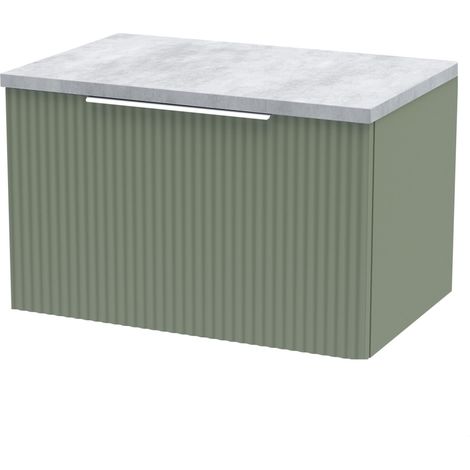 Tixall Fluted 1 Drawer Wall Hung Vanity Unit with Laminate Worktop, Satin Green, 600mm