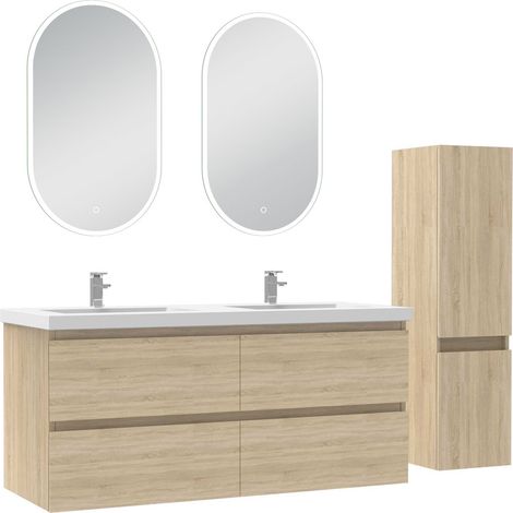 Ocean ensemble meubles Salle de Bain 120cm vasque + colonne + miroir LED Chêne Wotan (1/5)