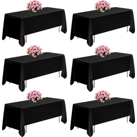 Nappe rectangulaire noire, 1778 x 3048 mm, couverture de table en polyester infroissable, lot de 6, résistante à la déchirure et l'effilochage, lavable en machine, pour mariage, fête, banquet (1/5)