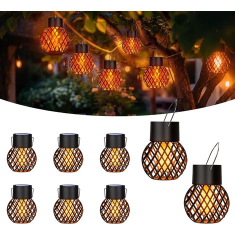 Lot de 8 Lampes Solaires Suspendues Extérieur à Flamme Vacillante - Décoration pour Jardin, Terrasse, Balcon, Clôture, Cour, Fête (Étanche IP65) (1/5)