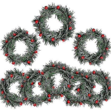 Couronne de Noël en forme de guirlande de 8 pièces avec des baies de houx artificielles rouges et des aiguilles de pin (voir photo). (1/5)
