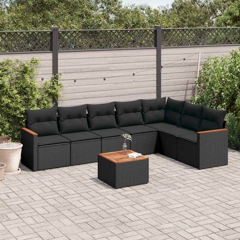 vidaXL Salon de jardin 8 pcs avec coussins noir résine tressée (1/5)