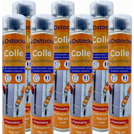 DSTOCK60- 7 colles de montage polyuréthane pistolable - Colle polyuréthane non expansive - Pour le collage et montage de matériaux isolants, panneaux XPS et EPS, rouleaux d'étanchéité toiture bitume…