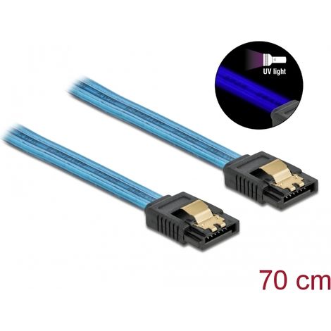 Delock SATA 6 Go/s Cable UV efecto brillante azul 70 cm