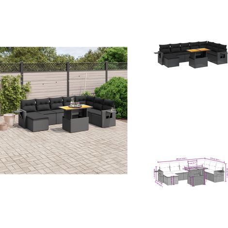 9-tlg. Garten-Sofagarnitur mit Kissen Schwarz Poly Rattan - Gartenmöbel Set - Esszimmergarnitur - Outdoor Möbel - Lounge Garnitur - Rattan Gartenmöbel (1/3)