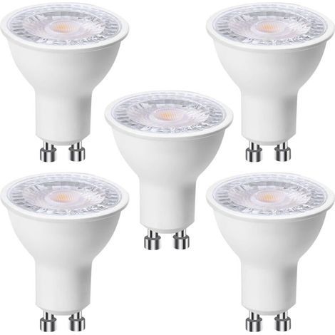 Lot de 5 ampoules LED GU10 6 W (équivalent à 60 W), Blanc Chaud 3000K 500 lumens, Ampoule led gu10 120° Larges Faisceaux, Spot Encastré sans Scintillements, Dimmable [Classe énergétiqu (1/4)
