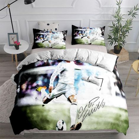 housse de couette motif star de football, pour enfant, 135 x 200 cm, taie d'oreiller 80 x 80 cm (1/5)