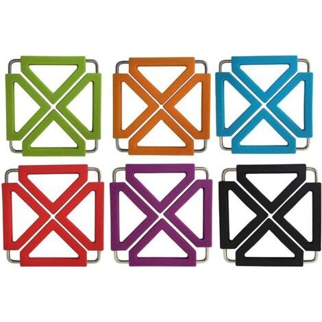 Sollbry 6pcs silicone et tapis de dessous de plat en acier inoxydable extensible porte-pot chaud résistant à la chaleur sous-verres isolés napperon plat (1/5)