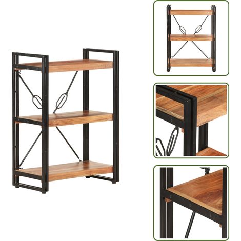 Bücherregal 3 Fächer 60x30x80 cm Akazie Massivholz - Holzregal - Bücherregal - Akasienholzmöbel - Industrielles Design - Wohnraumgestaltung